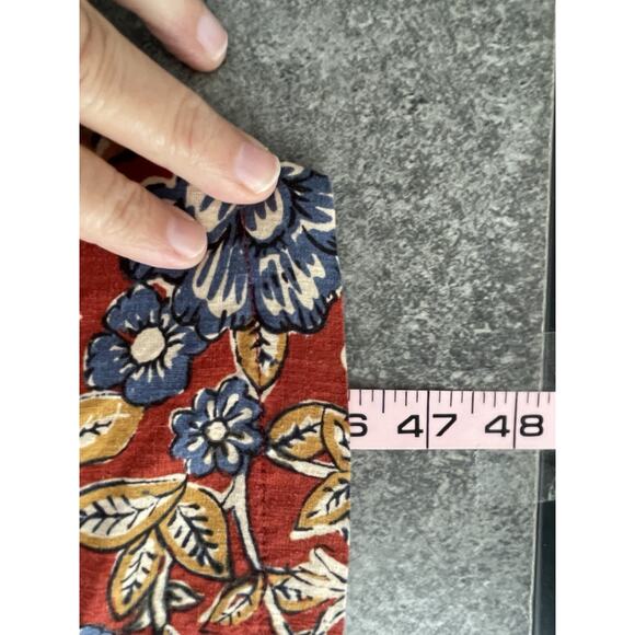 Faherty Boho Linen Dress Size XS Puff Sleeve Midi Belted Red Cottage Peasant - Picture 15 of 16